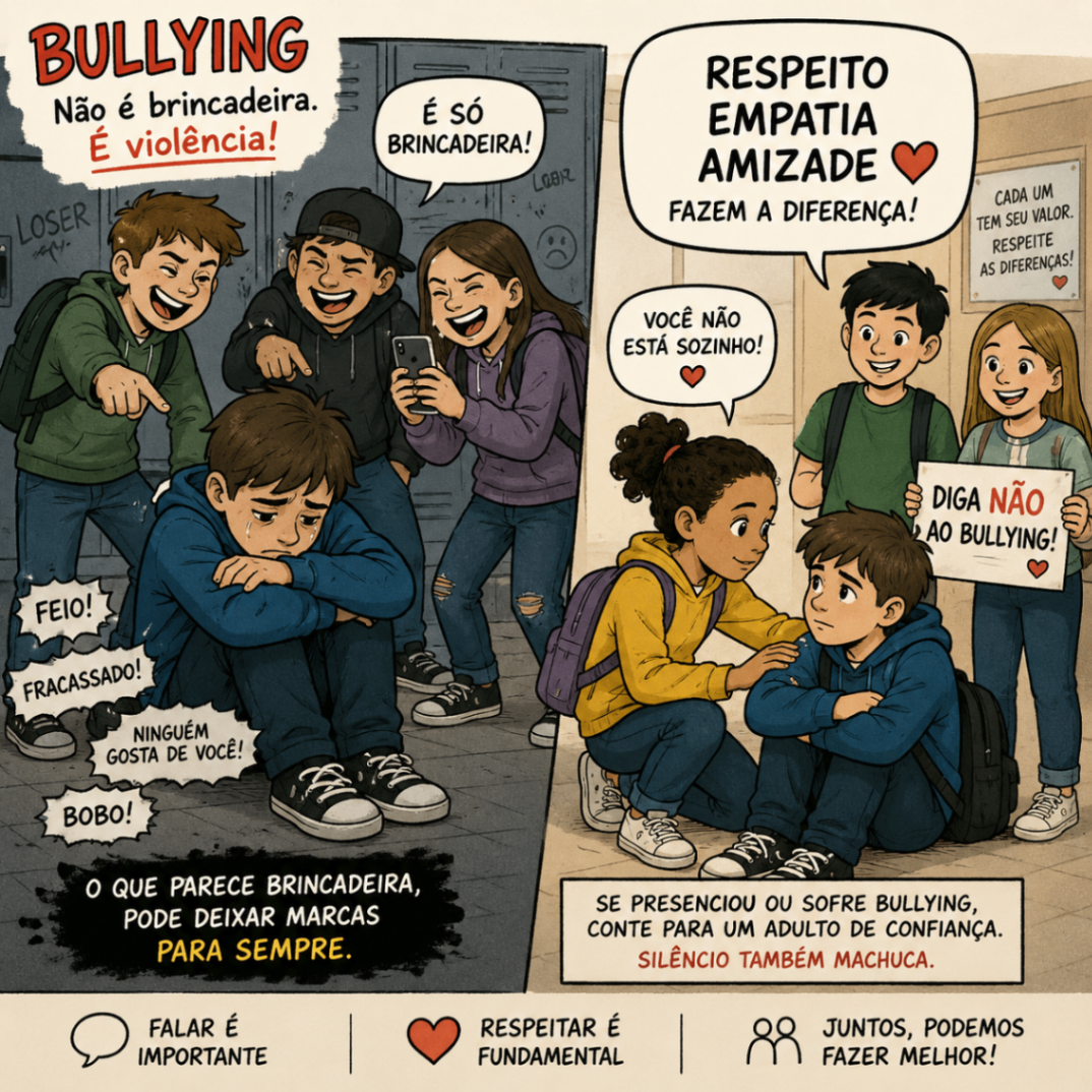 Charge sobre bullying, respeito e empatia