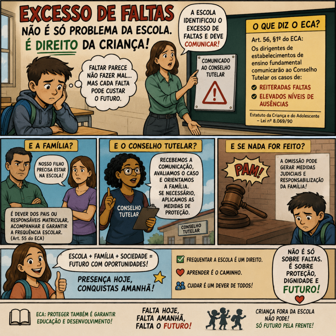 Charge sobre excesso de faltas escolares e o ECA